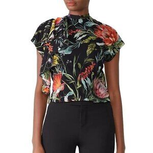 Fuzzi Floral Side Ruffle Blouse Black Womens Size Small